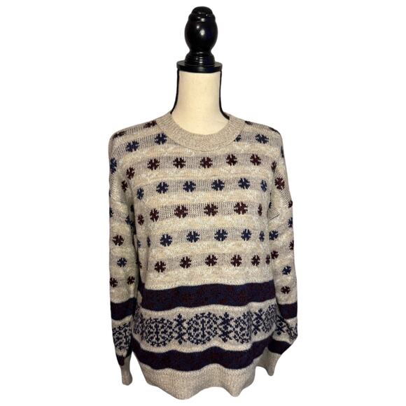 Vintage Sweater Bazaar Crewneck Snowflakes Knit Pullover Sweater Size Large Gray - Picture 2 of 7